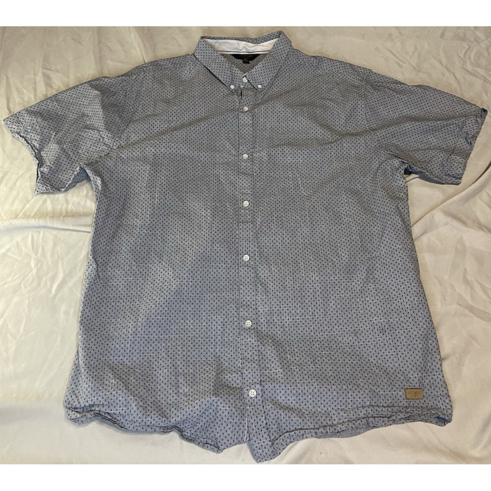 Outpost Makers Shirt Mens XL Blue Geometric Short Sleeve Button Up Casual Cotton